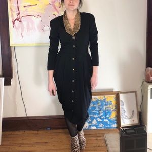 Vintage leopard Collar Nicole Miller Wool Dress! 1980s glory